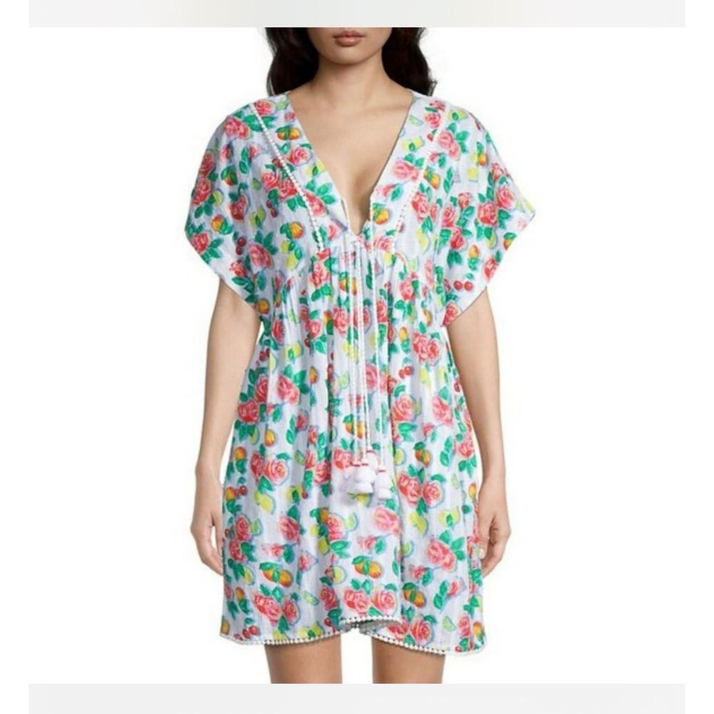 Roller‎ Rabbit Ponderosa Nattie Caftan Floral White Pom Pom Tassel Sz Small